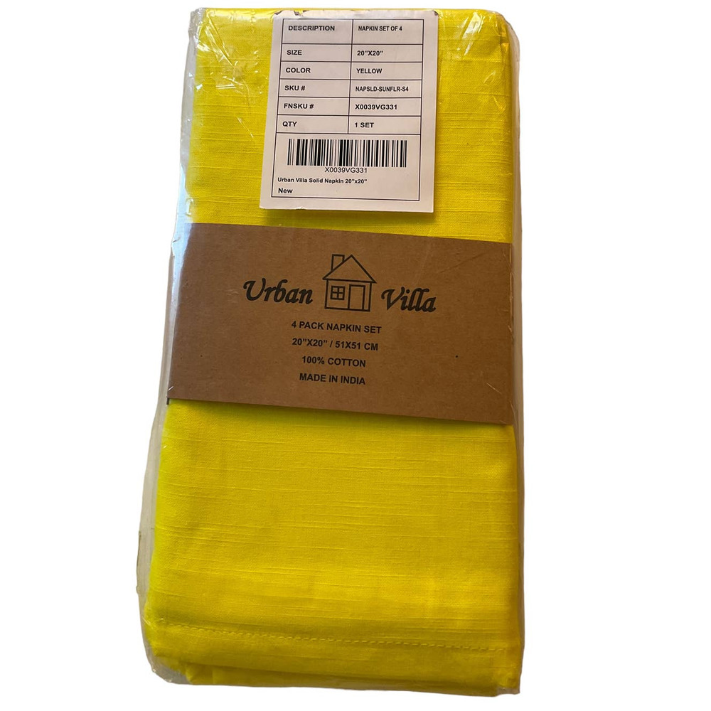 Urban Villa Yellow Cloth Napkins New 4/PK